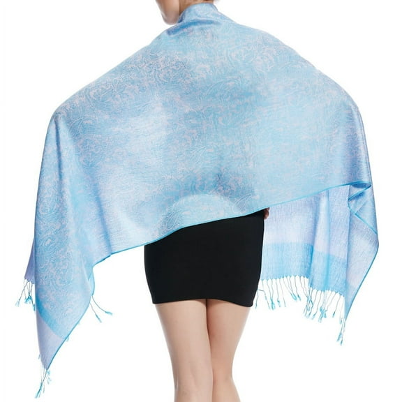 Women's Large Two Tones Vintage Paisley Jacquard Pashmina Shawl Wrap Scarf Blue Lavdender