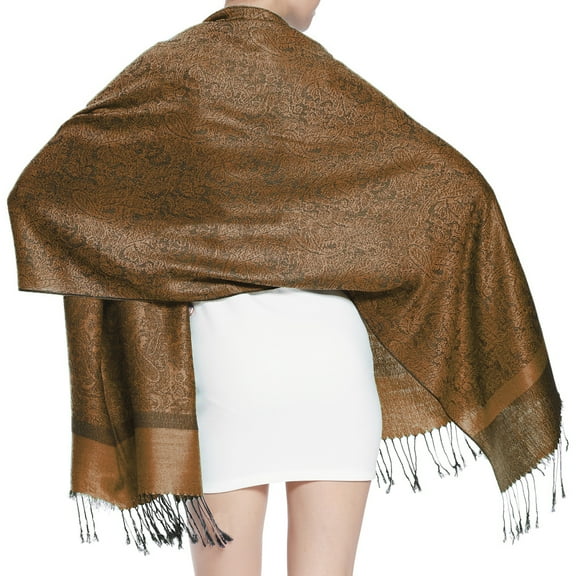 Women's Large Two Tones Vintage Paisley Jacquard Pashmina Shawl Wrap Scarf Brown