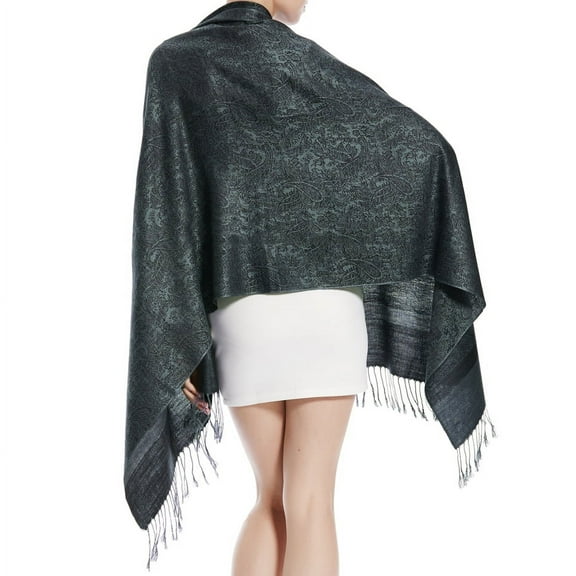Women's Large Two Tones Vintage Paisley Jacquard Pashmina Shawl Wrap Scarf Charcoal