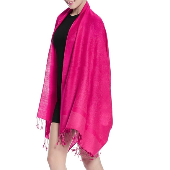 Women's Large Two Tones Vintage Paisley Jacquard Pashmina Shawl Wrap Scarf Hot Pink