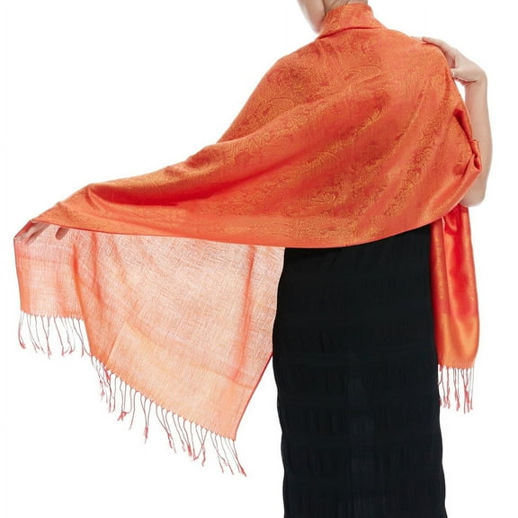 Women's Large Two Tones Vintage Paisley Jacquard Pashmina Shawl Wrap Scarf Orange Red