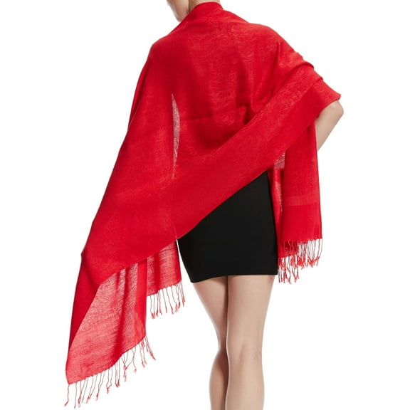 Women's Large Two Tones Vintage Paisley Jacquard Pashmina Shawl Wrap Scarf Red