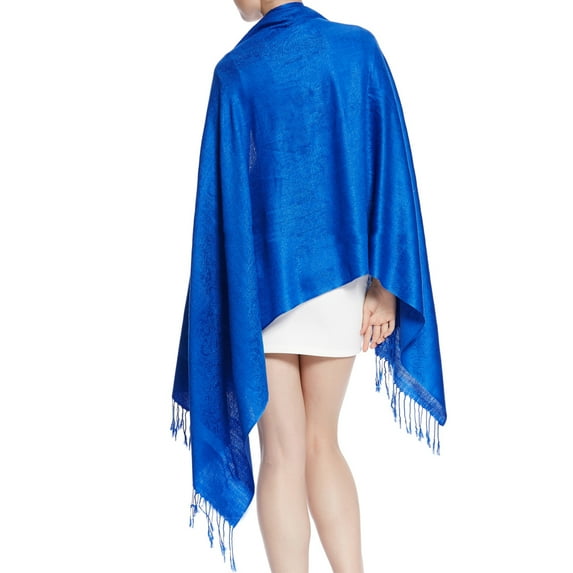 Women's Large Two Tones Vintage Paisley Jacquard Pashmina Shawl Wrap Scarf Royal Blue