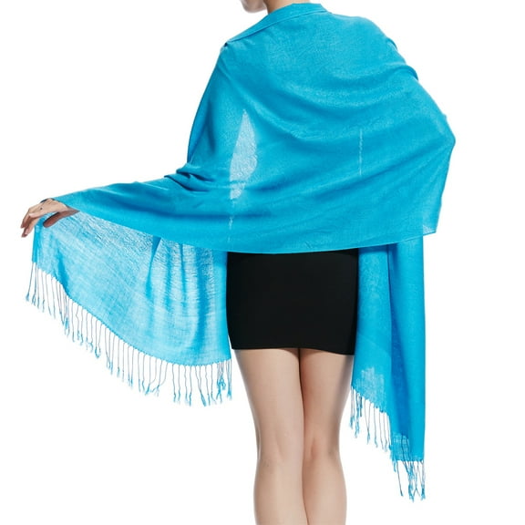 Women's Large Two Tones Vintage Paisley Jacquard Pashmina Shawl Wrap Scarf Sky Blue