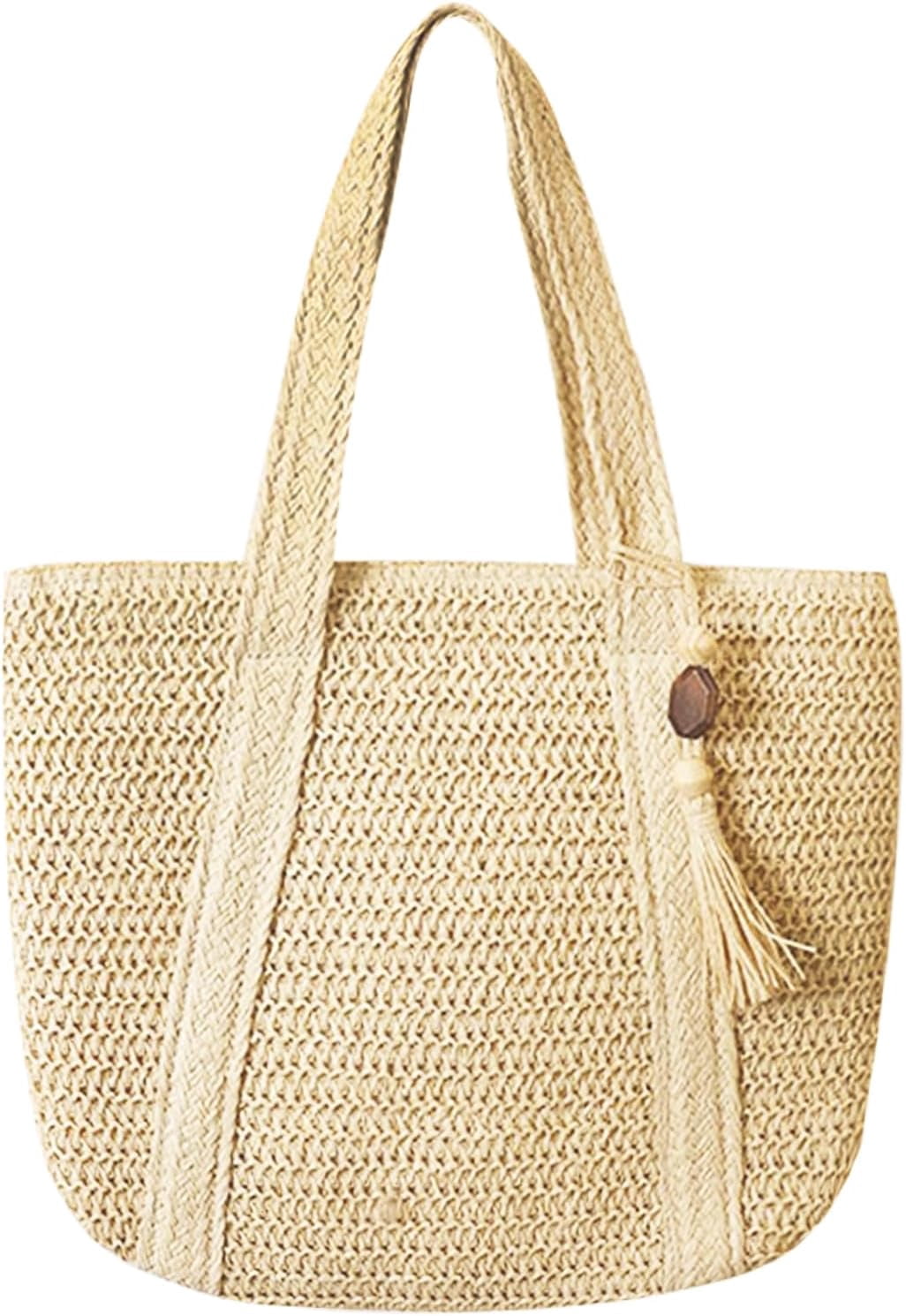 Women's Large Woven Straw Beach Tote Holiday Handmade Summer Rattan ...