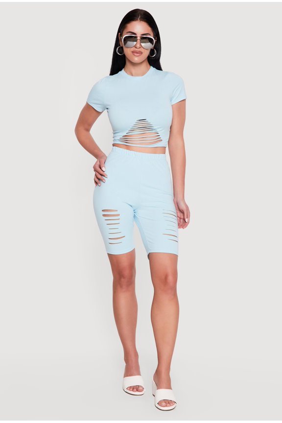 Women's Laser Cut High Waisted Biker Shorts