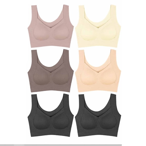 Women's Laser Cut Ribbed Front Full Cup Multicolor No-Wire Bralette Pack of 6 (2XL)