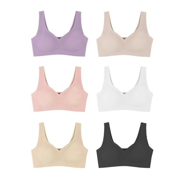 Women's Laser Cut Seamless No Wire Assorted Color Bra Set Pack of 6 (L)