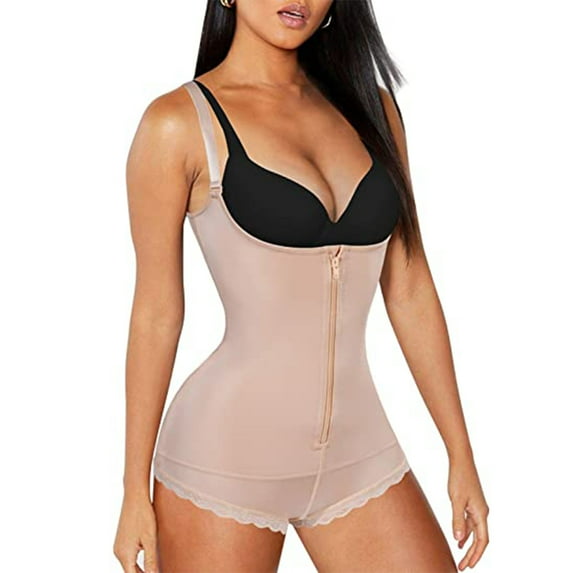 Women's Latex Waist Trainer Slimming Bodysuit Tummy Control Shapewear Full Body Shaper Open Bust Corset Zipper Girdle