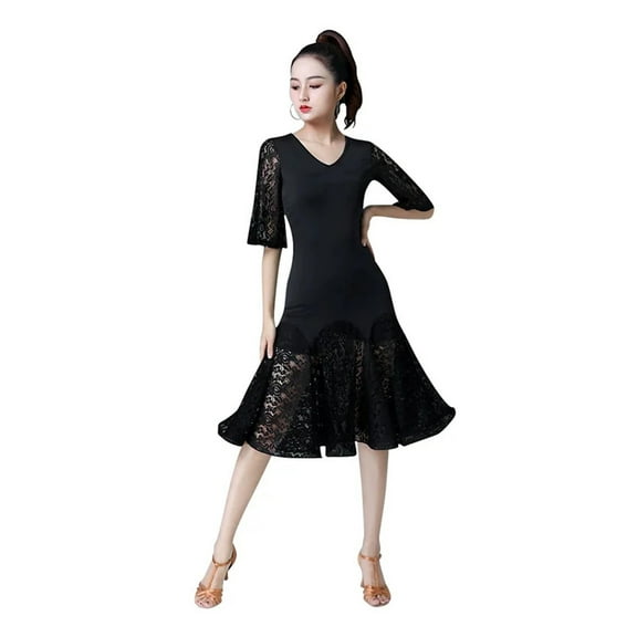 Women's Latin Dance Training Dress, Sexy Ballroom Dance, Lace Slim Dress