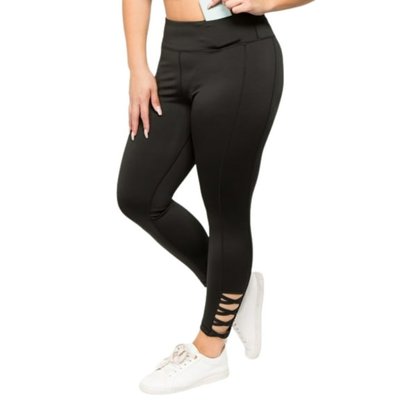 Women's Lattice Ankle Cutout Activewear Leggings - Black, 3XL