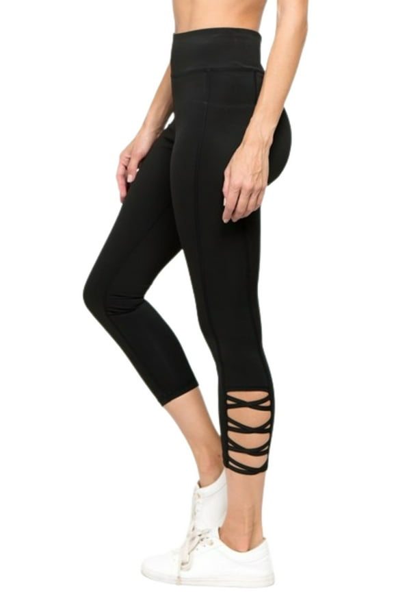 Women's Lattice Ankle Cutout Activewear Leggings - Black, L