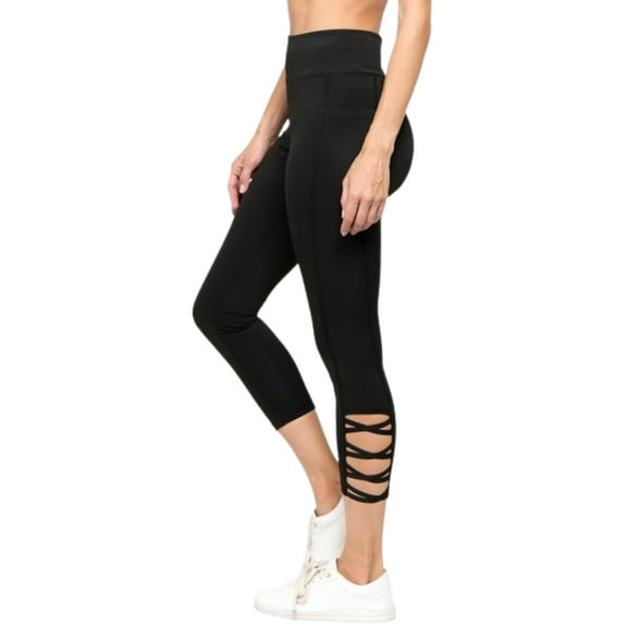 Women's Lattice Ankle Cutout Activewear Leggings - Black, S