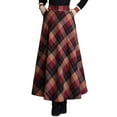 thumbnail image 1 of Women's Lattice Skirt Warm Elastic Waist Wool A-Line Pleated Tartan Winter Long Skirts, 1 of 9