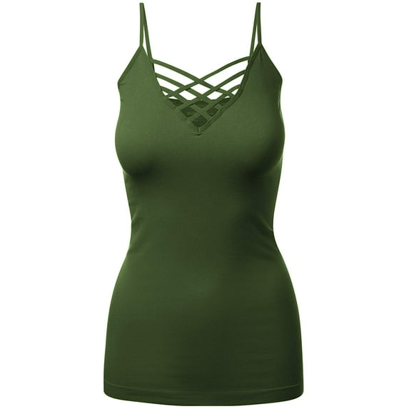 Women's Lattice Triple Criss-Cross Seamless Cami Long Ttank tops.