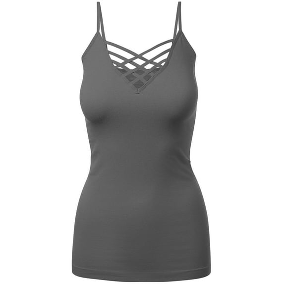 Women's Lattice Triple Criss-Cross Seamless Cami Long Ttank tops.