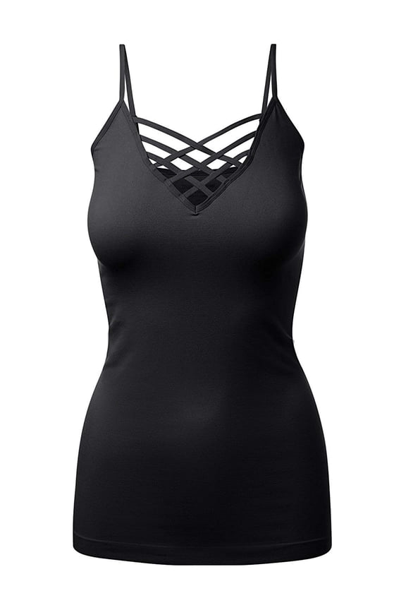 Women's Lattice Triple Criss-Cross Seamless Cami Long Ttank tops.