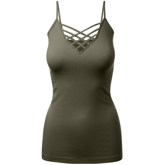 Women's Lattice Triple Criss-Cross Seamless Cami Long Ttank tops.