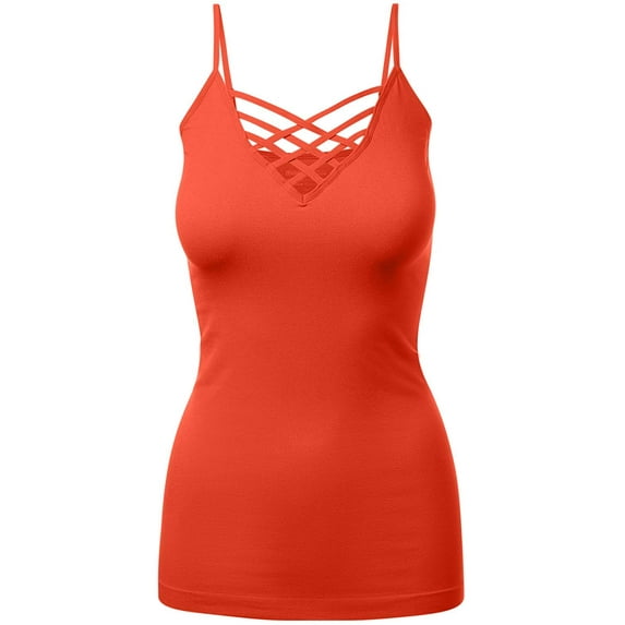 Women's Lattice Triple Criss-Cross Seamless Cami Long Ttank tops.