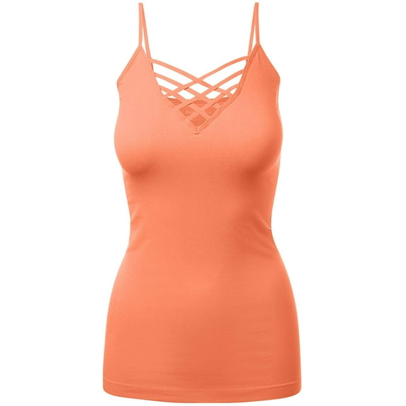 Women's Lattice Triple Criss-Cross Seamless Cami Long Ttank tops.