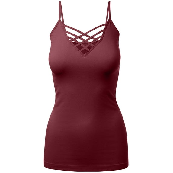 Women's Lattice Triple Criss-Cross Seamless Cami Long Ttank tops.