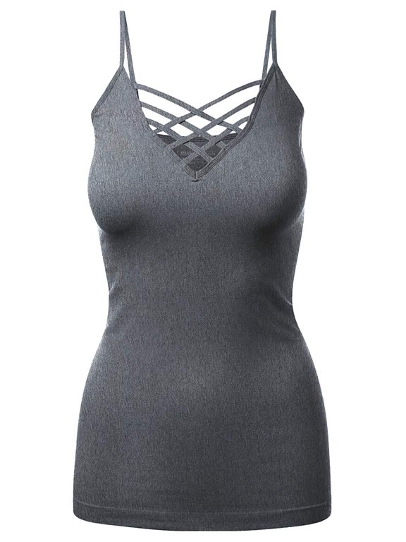 Women's Lattice Triple Criss-Cross Seamless Cami Long Ttank tops.