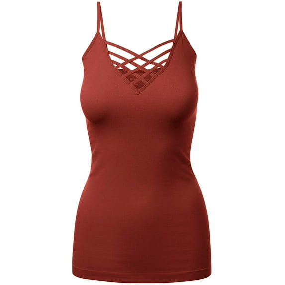Women's Lattice Triple Criss-Cross Seamless Cami Long Ttank tops.