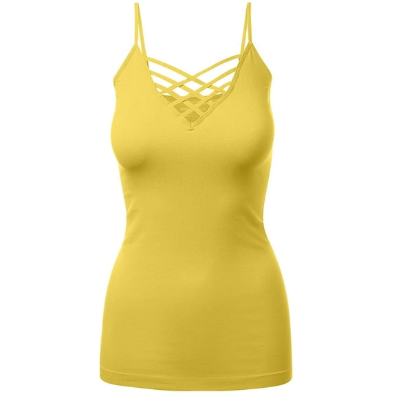 Women's Lattice Triple Criss-Cross Seamless Cami Long Ttank tops.