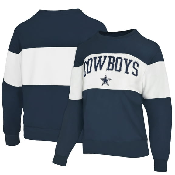Women's Lauren James Navy Dallas Cowboys Bling Colorblock Terry Sweatshirt