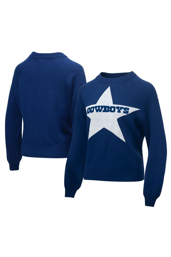 Women's Lauren James Navy Dallas Cowboys Wordmark Star Raglan Pullover Sweater