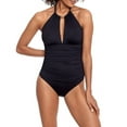 thumbnail image 1 of Women's Lauren Ralph Lauren 201208 Beach Club Solids High Neck One Piece Swimsuit (Black 6), 1 of 4