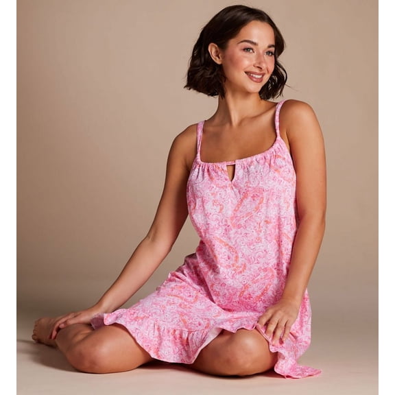 Women's Lauren Ralph Lauren LN22331 Classic Knit Short Tunnel Neck Strap Gown (Pink Paisley S)