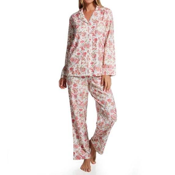 Women's Lauren Ralph Lauren LN92281 Brushed Herringbone Twill L/S Notch Collar PJ Set (Cream Paisley M)