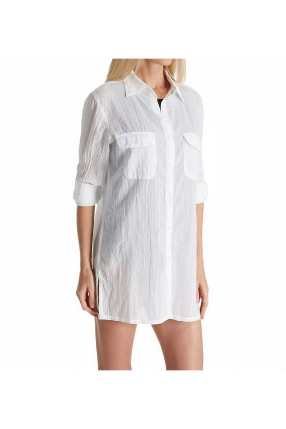 Women's Lauren Ralph Lauren LR7DL56 Crushed Cotton Camp Shirt Cover Up (White XL)