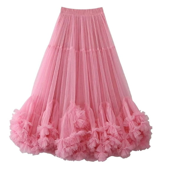 Women's Layered High Waist Flared Midi Skirt - One Size, 64cm Waist, 92cm Length, Elegant for Parties/Galas/Formal Events
