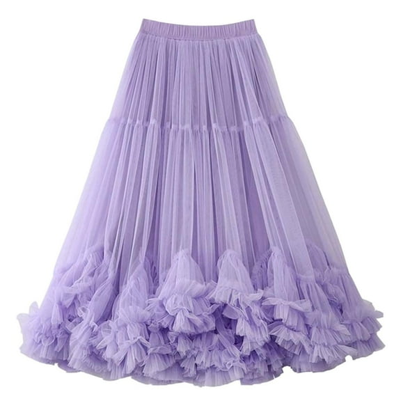 Women's Layered High Waist Flared Midi Skirt - One Size, 64cm Waist, 92cm Length, Elegant for Parties/Galas/Formal Events