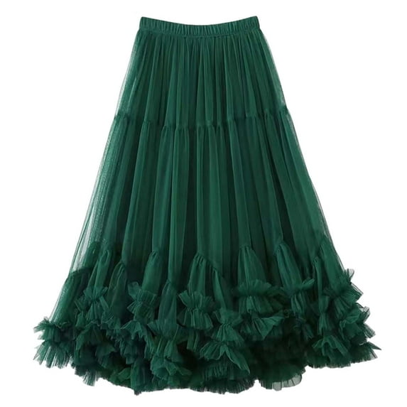 Women's Layered High Waist Flared Midi Skirt - One Size, 64cm Waist, 92cm Length, Elegant for Parties/Galas/Formal Events