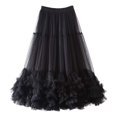 thumbnail image 1 of Women's Layered High Waist Flared Midi Skirt - One Size, 64cm Waist, 92cm Length, Elegant for Parties/Galas/Formal Events, 1 of 2