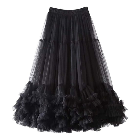 Women's Layered High Waist Flared Midi Skirt - One Size, 64cm Waist, 92cm Length, Elegant for Parties/Galas/Formal Events