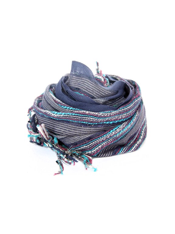 Women's Layered Knit Open Weave Scarf Grey/Blue Scarf Wrap 20 x 72 inches
