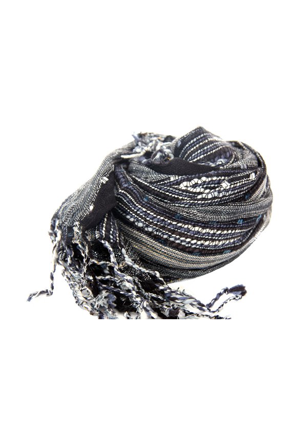 Women's Layered Knit Open Weave Scarf in Black/Multi Black Scarf Wrap 20 x 72 inches