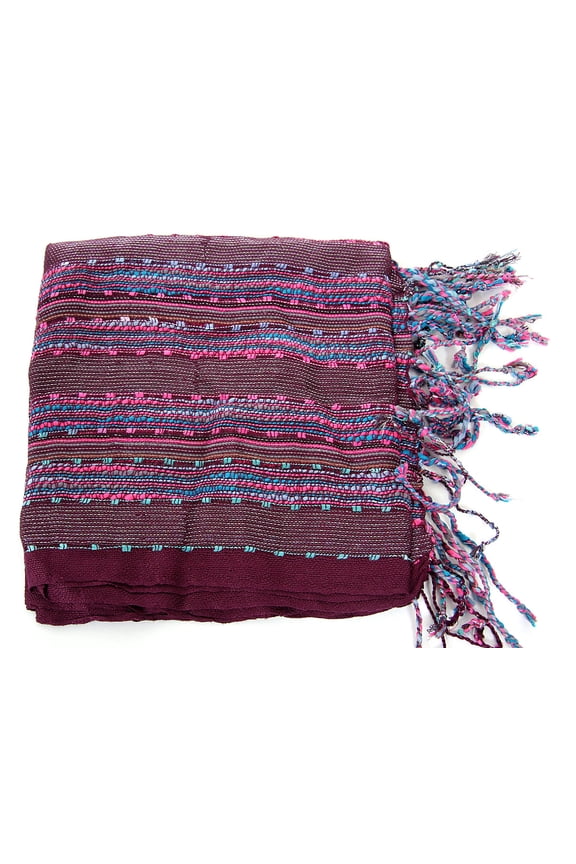 Women's Layered Knit Open Weave Scarf with Fringes Burgundy Scarf Wrap 72 x 20 inches