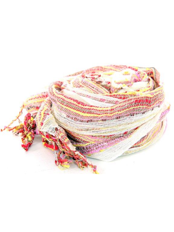 Women's Layered Knit Open Weave Scarf with Fringes Red Scarf Wrap 20 x 72 inches