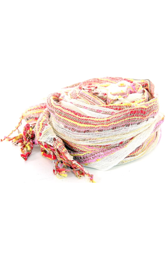 Women's Layered Knit Open Weave Scarf with Fringes Red Scarf Wrap 20 x 72 inches