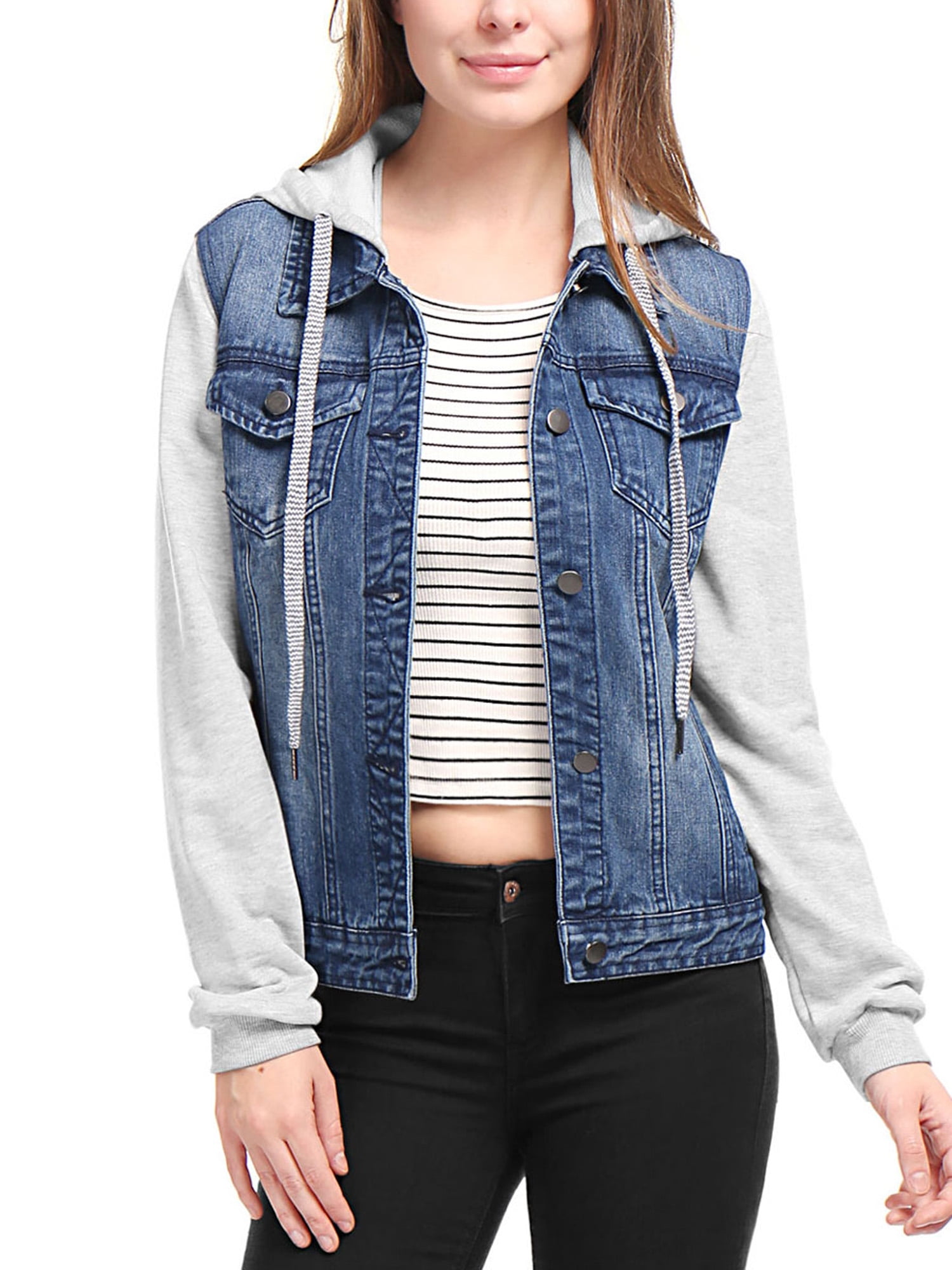 Buy LifeShe Women's denim jacket with hood oversized distressed jean  jackets hoodie, Blue, Small at Amazon.in