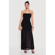 Womens Layered Look Pintuck Detail Mesh Hem Dress