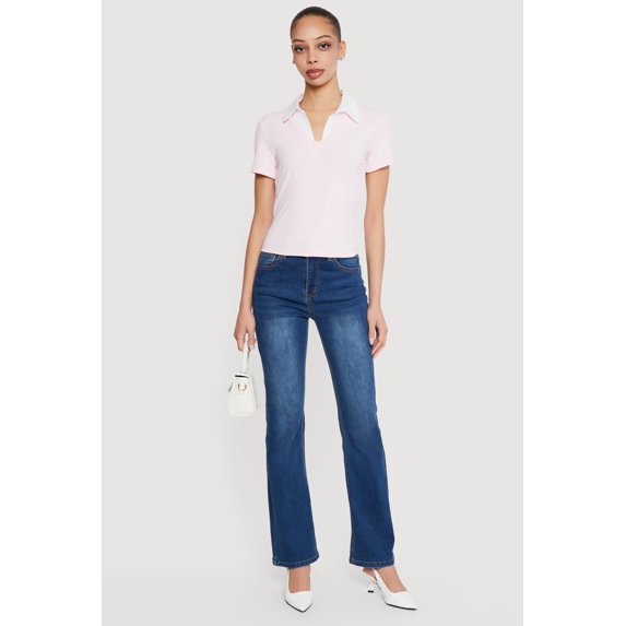 Women's Layered Look Ribbed Knit Polo Top
