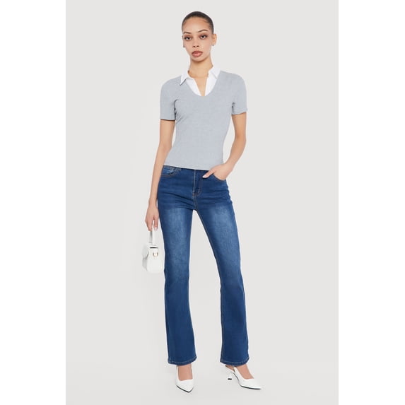 Women's Layered Look Ribbed Knit Polo Top