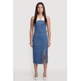 thumbnail image 1 of Women's Layered Look Slit Front Belted Denim Dress, 1 of 3