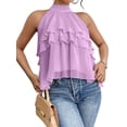 thumbnail image 1 of Women's Layered Ruffle Hem Sleeveless Halter Chiffon Blouse Flowy Tank Tops L, 1 of 10